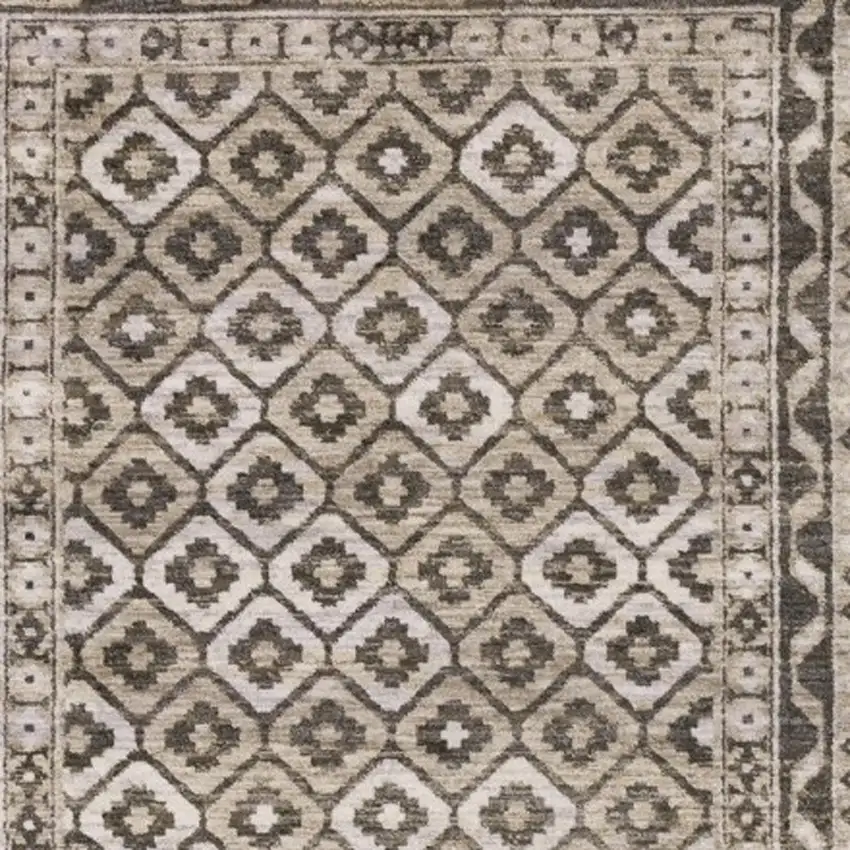 8' Gray And Beige Diamond Runner Rug With Fringe Photo 8
