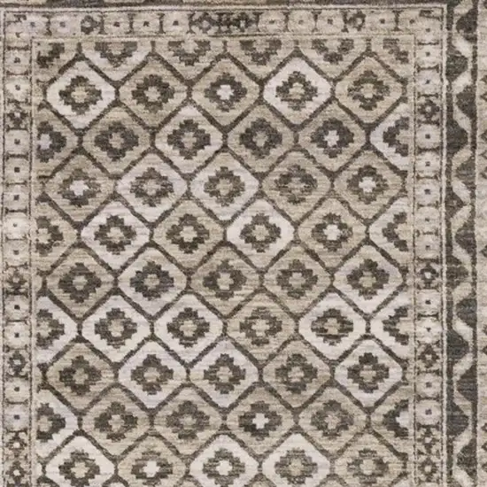 8' Gray And Beige Diamond Runner Rug With Fringe Photo 8