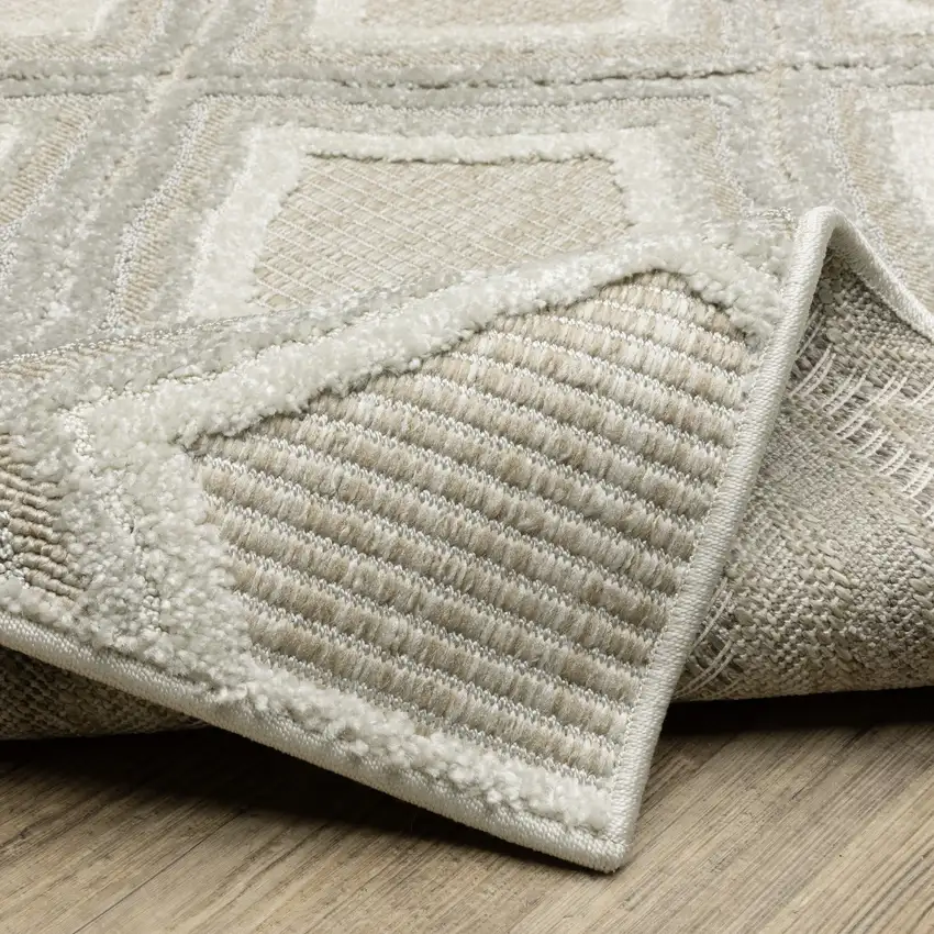 8' Gray And Beige Diamond Runner Rug Photo 9