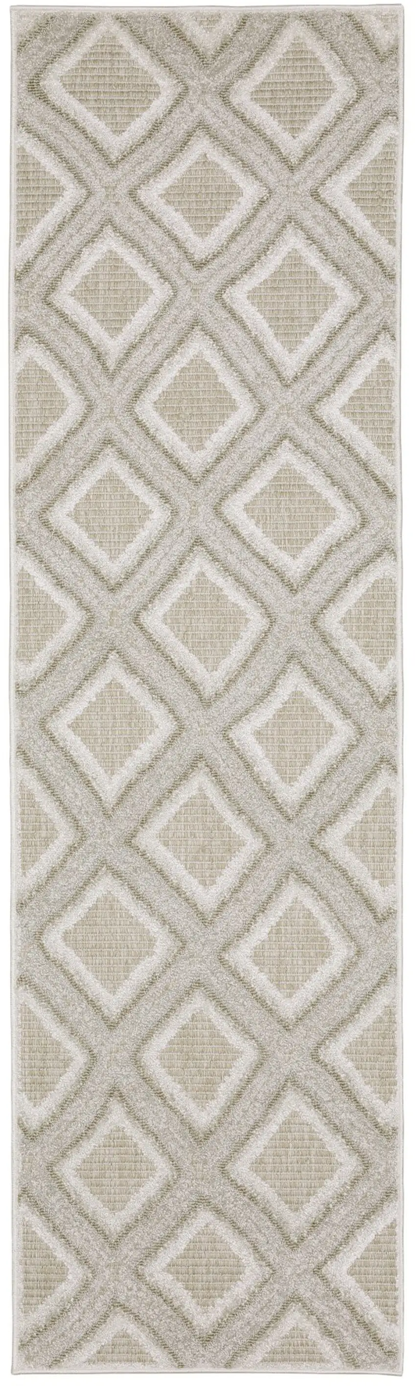 8' Gray And Beige Diamond Runner Rug Photo 2