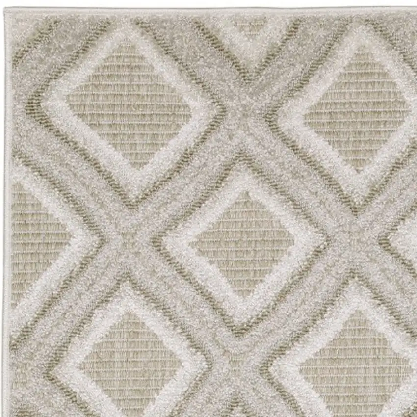 8' Gray And Beige Diamond Runner Rug Photo 6