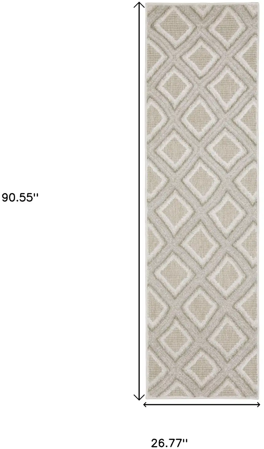 8' Gray And Beige Diamond Runner Rug Photo 3