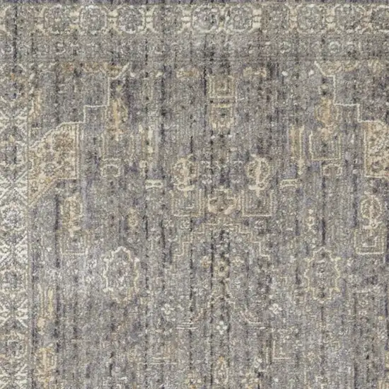 8' Gray And Beige Floral Non Skid Runner Rug With Fringe Photo 3