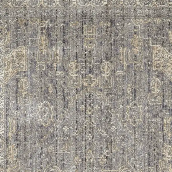 8' Gray And Beige Floral Non Skid Runner Rug With Fringe Photo 6