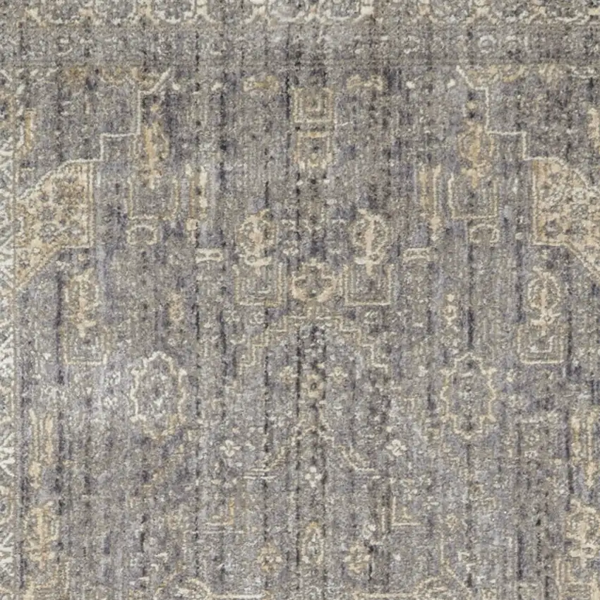 8' Gray And Beige Floral Non Skid Runner Rug With Fringe Photo 6