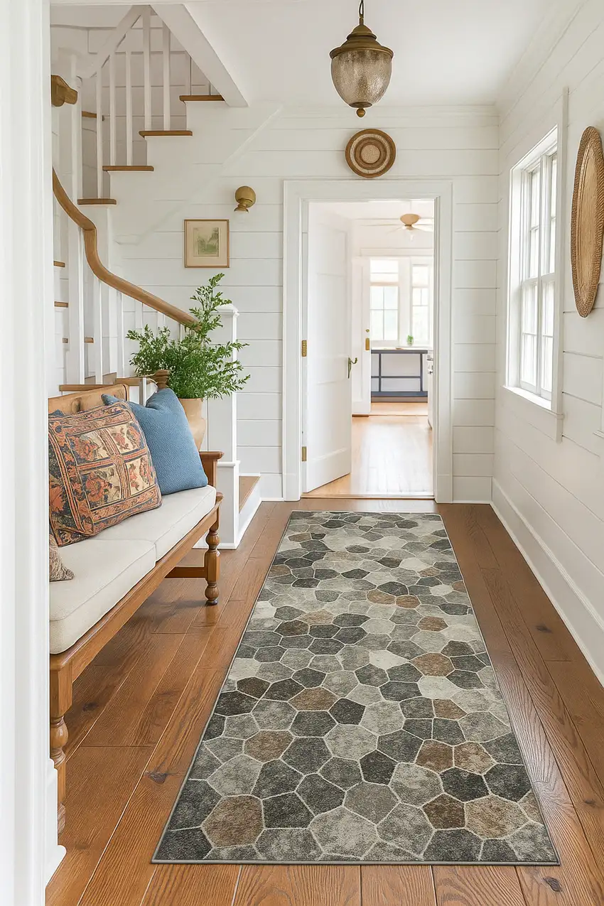 18' Gray And Beige Geometric Runner Rug Photo 3