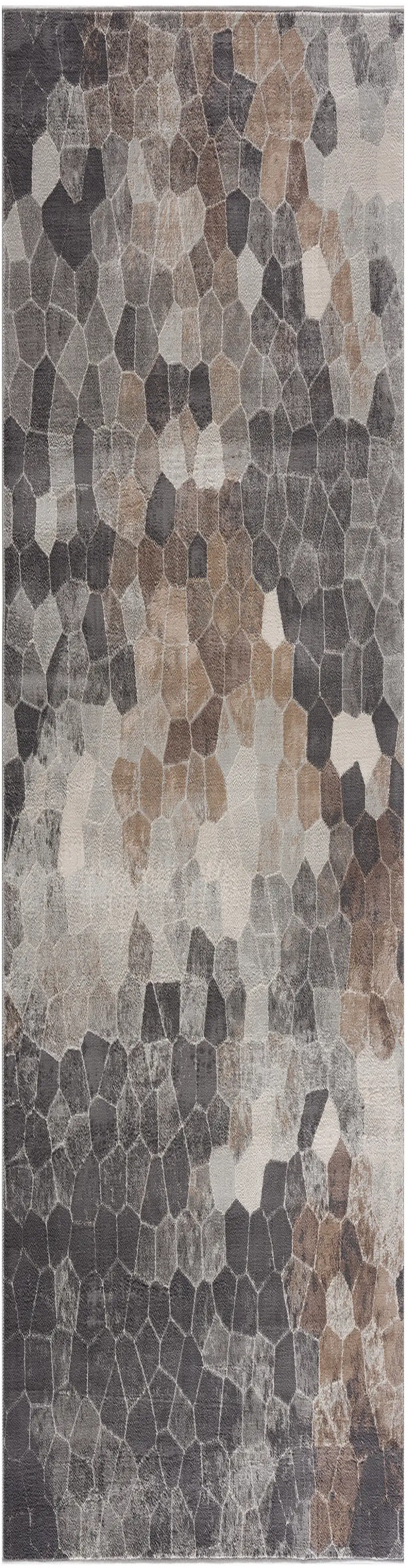 18' Gray And Beige Geometric Runner Rug Photo 1