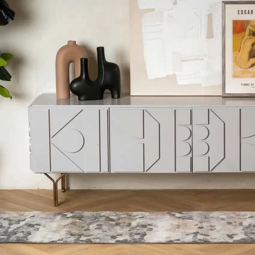 18' Gray And Beige Geometric Runner Rug Photo 5