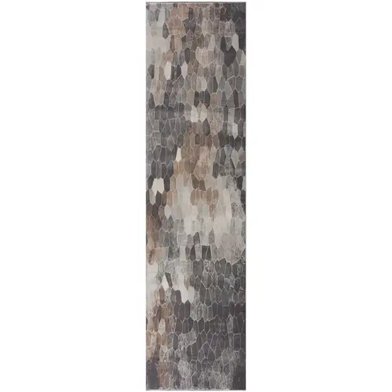 18' Gray And Beige Geometric Runner Rug Photo 8