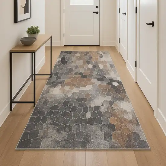 18' Gray And Beige Geometric Runner Rug Photo 2