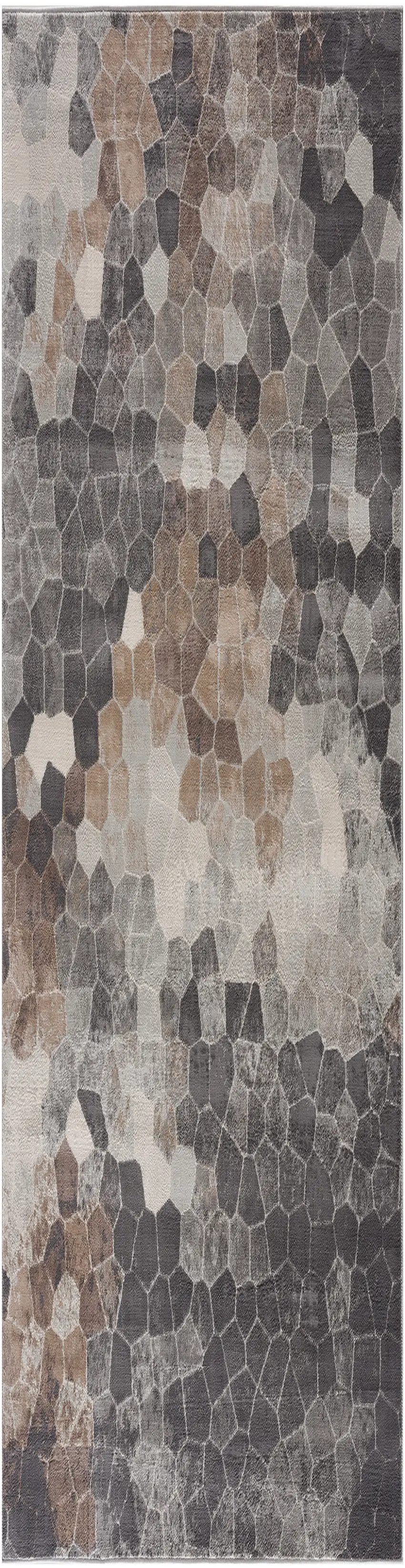 18' Gray And Beige Geometric Runner Rug Photo 4