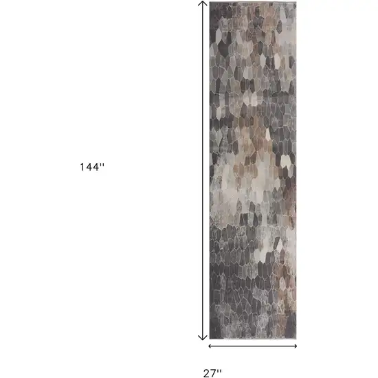 12' Gray And Beige Geometric Runner Rug Photo 3