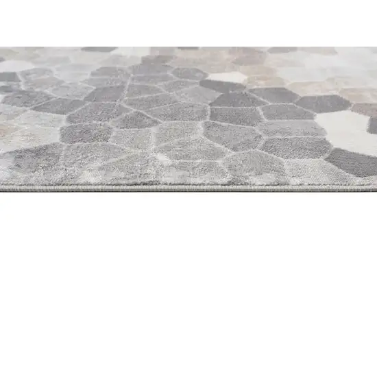 12' Gray And Beige Geometric Runner Rug Photo 5