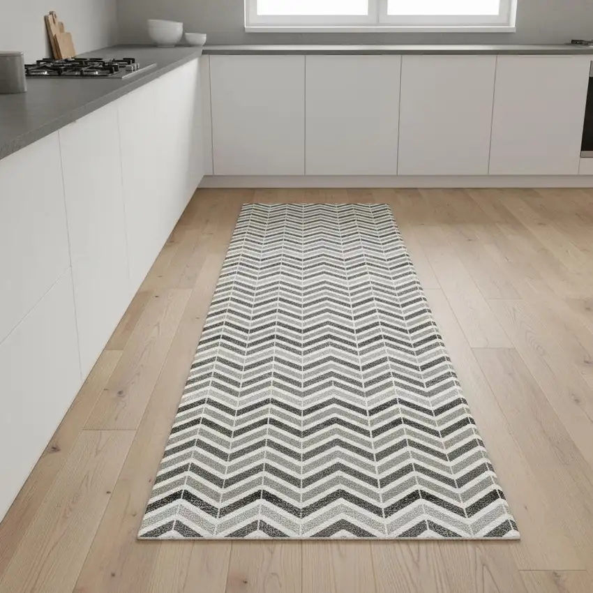 9' Gray And Beige Geometric Runner Rug Photo 1