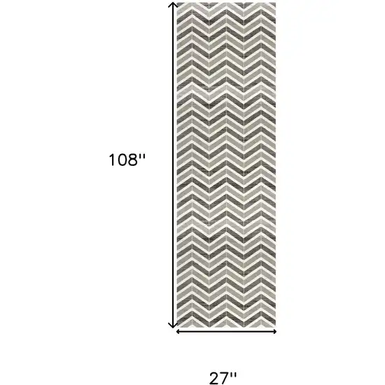 9' Gray And Beige Geometric Runner Rug Photo 5