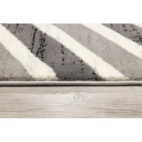 7' Gray And Beige Geometric Runner Rug Photo 9
