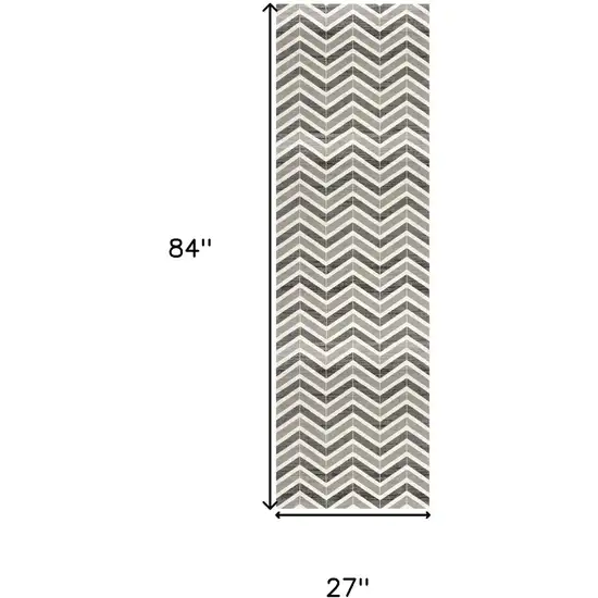 7' Gray And Beige Geometric Runner Rug Photo 3