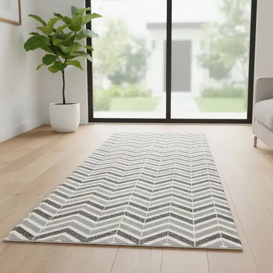 7' Gray And Beige Geometric Runner Rug Photo 1