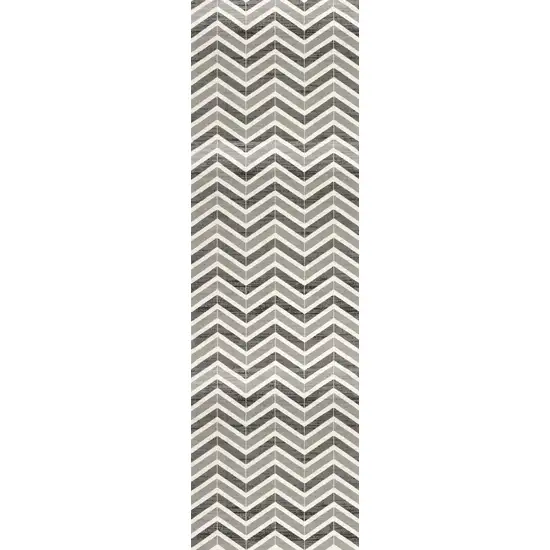 18' Gray And Beige Geometric Runner Rug Photo 2