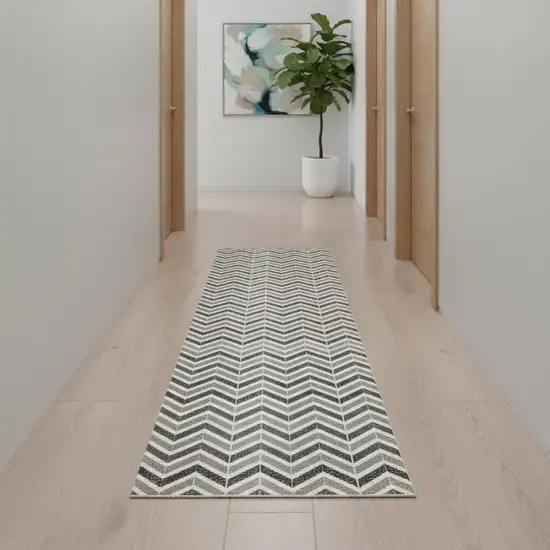 16' Gray And Beige Geometric Runner Rug Photo 1