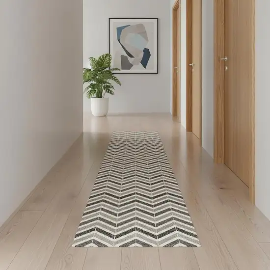 14' Gray And Beige Geometric Runner Rug Photo 1
