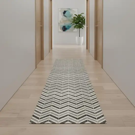 11' Gray And Beige Geometric Runner Rug Photo 1