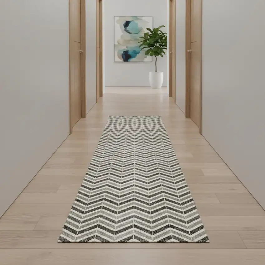 11' Gray And Beige Geometric Runner Rug Photo 1