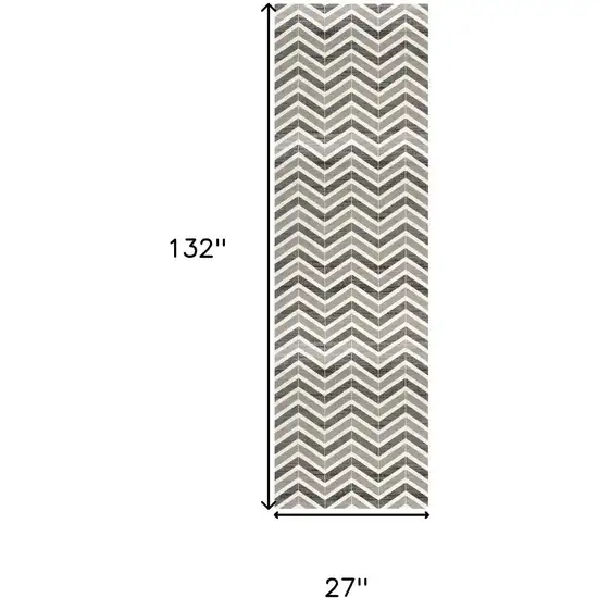 11' Gray And Beige Geometric Runner Rug Photo 5