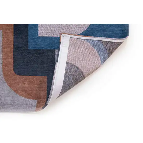 5' Gray And Beige Geometric ,Washable, Non Skid Round Rug Photo 7