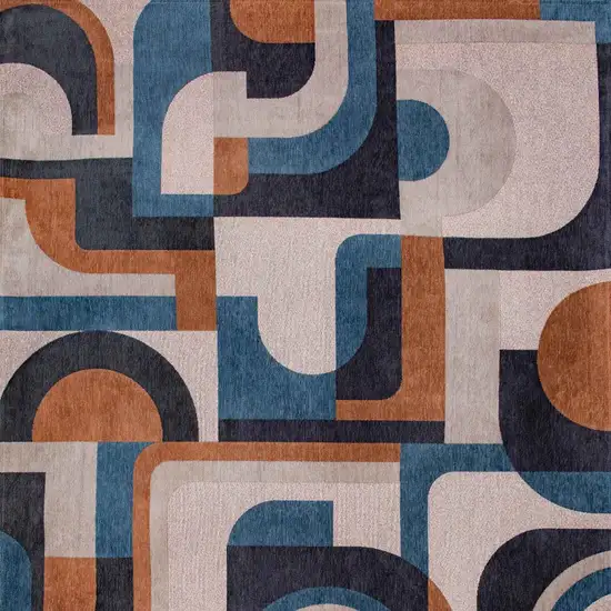 5' Gray And Beige Geometric ,Washable, Non Skid Round Rug Photo 9