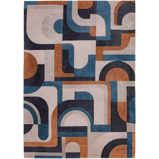5' Gray And Beige Geometric ,Washable, Non Skid Round Rug Photo 2