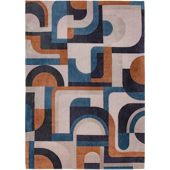 5' Gray And Beige Geometric ,Washable, Non Skid Round Rug Photo 5