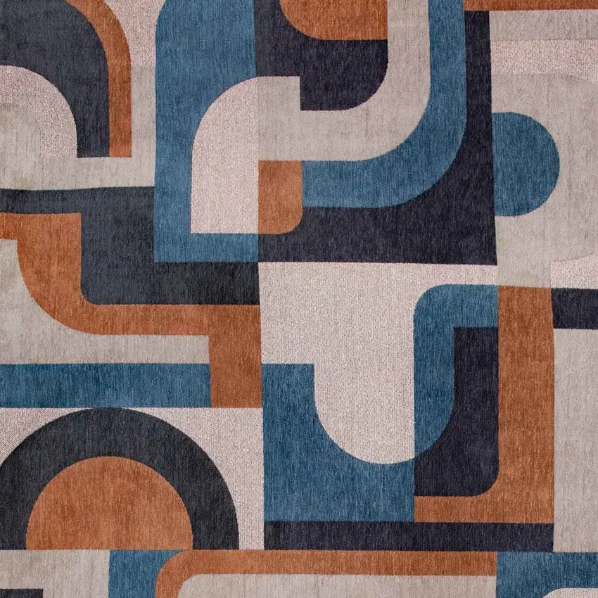 8' Gray And Beige Geometric Washable Round Rug Photo 8