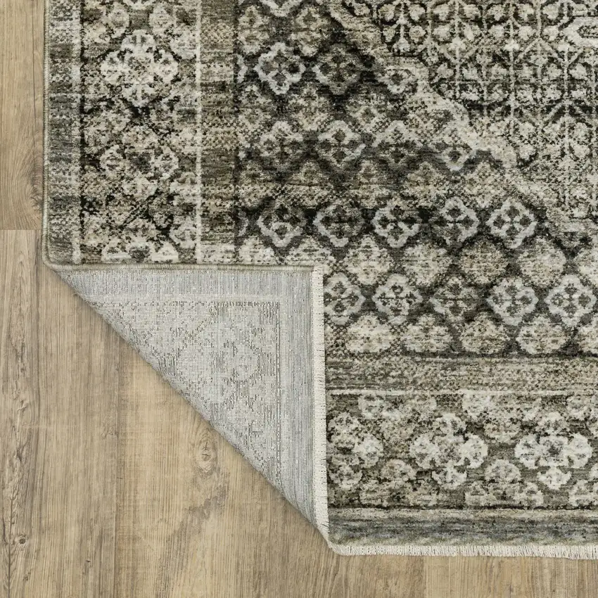 8' Gray And Beige Medallion Runner Rug With Fringe Photo 9