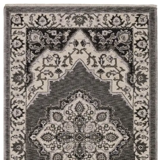 8' Gray And Beige Medallion Runner Rug With Fringe Photo 4