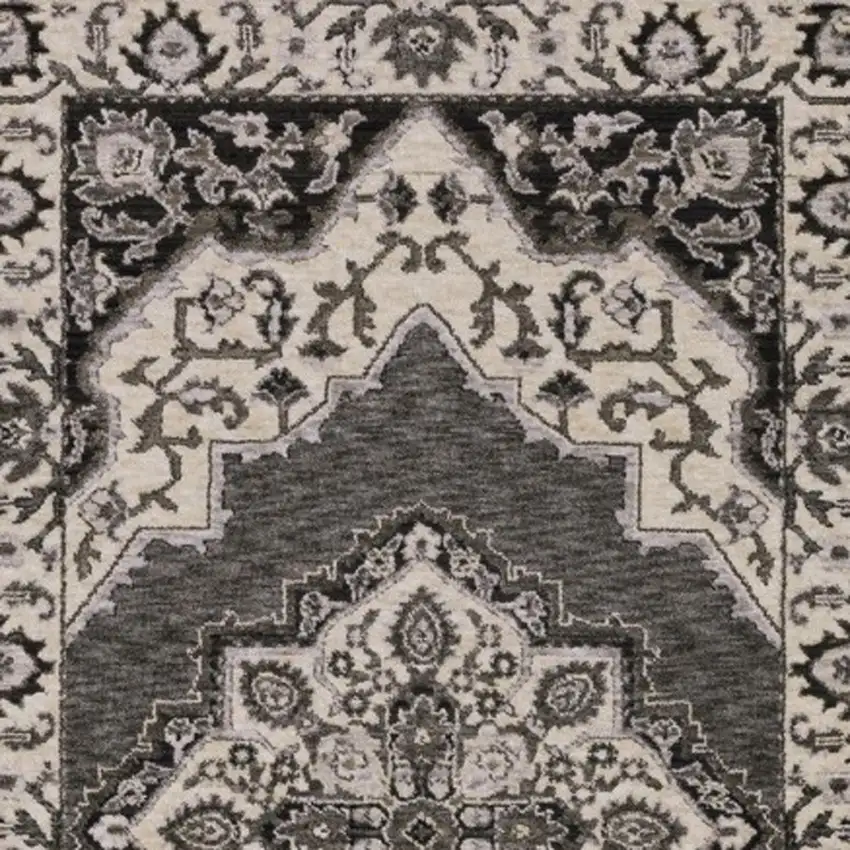 8' Gray And Beige Medallion Runner Rug With Fringe Photo 5