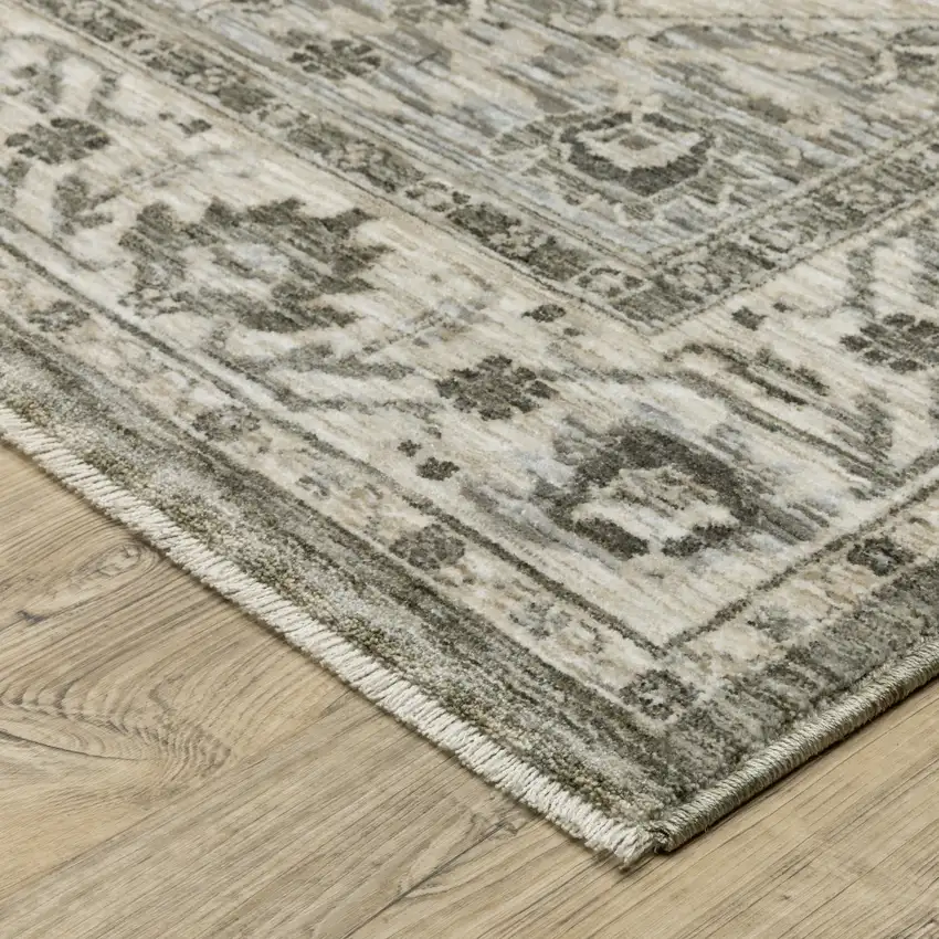 8' Gray And Beige Medallion Runner Rug With Fringe Photo 5