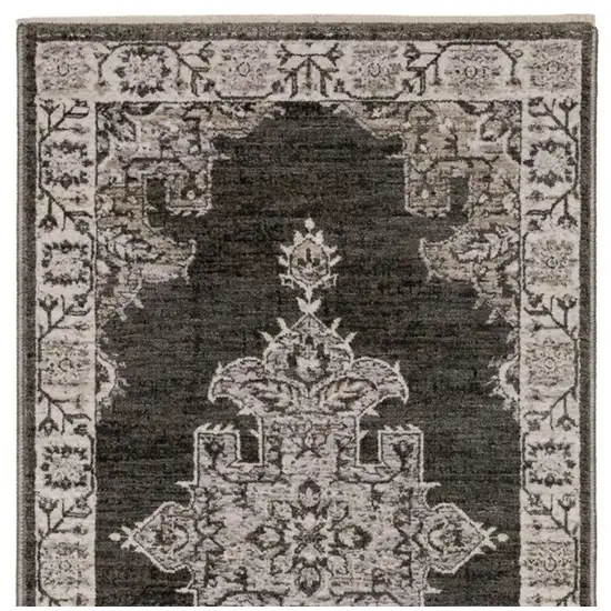 8' Gray And Beige Medallion Runner Rug With Fringe Photo 9