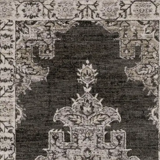 8' Gray And Beige Medallion Runner Rug With Fringe Photo 8
