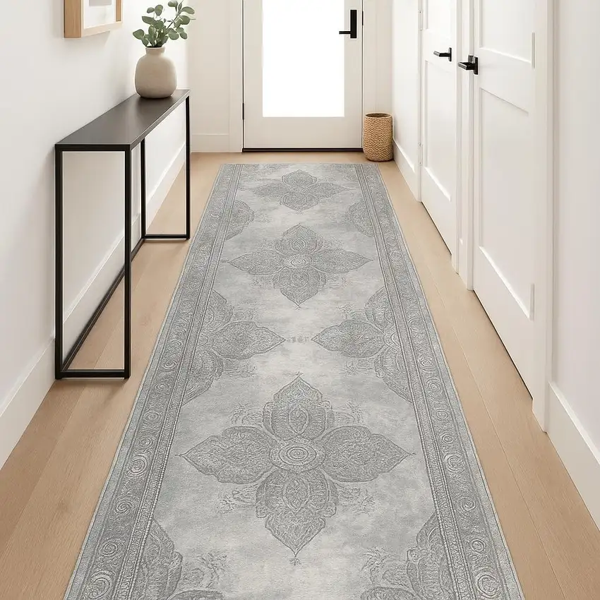 18' Gray And Beige Moroccan Runner Rug Photo 2