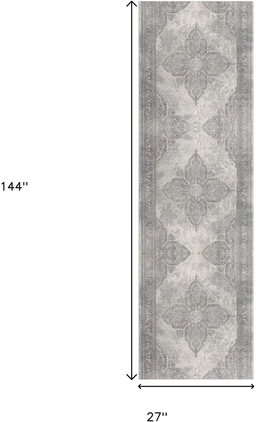 12' Gray And Beige Moroccan Runner Rug Photo 9