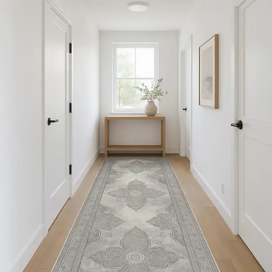 12' Gray And Beige Moroccan Runner Rug Photo 2