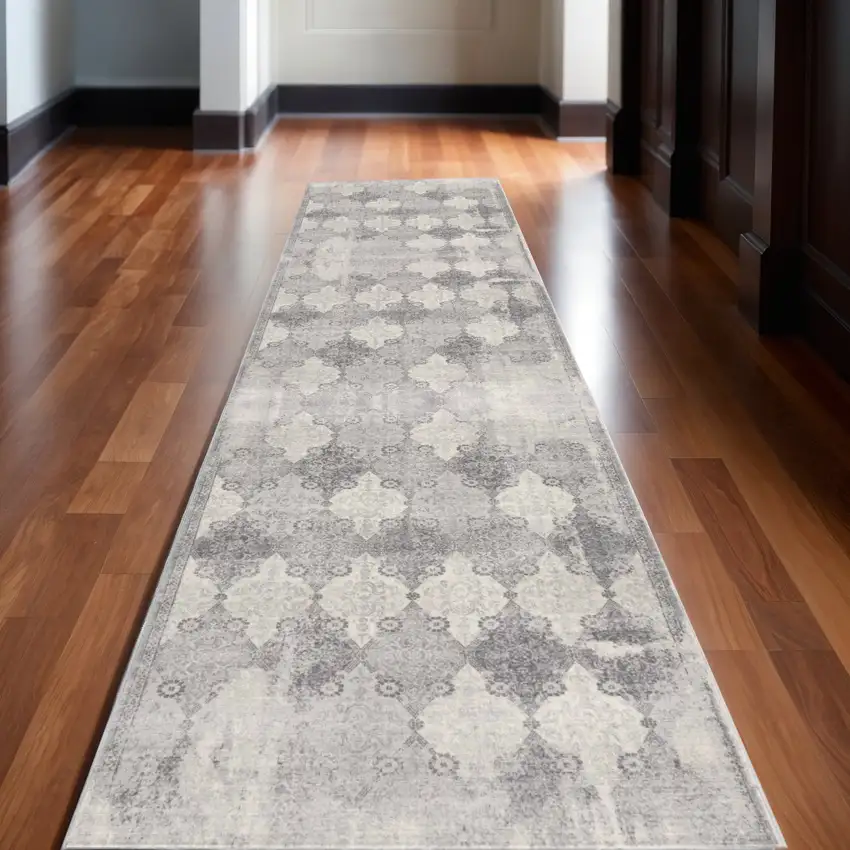 12' Gray And Beige Moroccan Runner Rug Photo 1