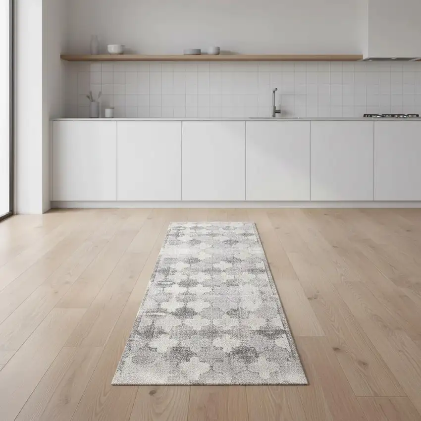 9' Gray And Beige Moroccan Runner Rug Photo 2