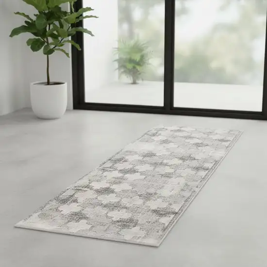 7' Gray And Beige Moroccan Runner Rug Photo 1