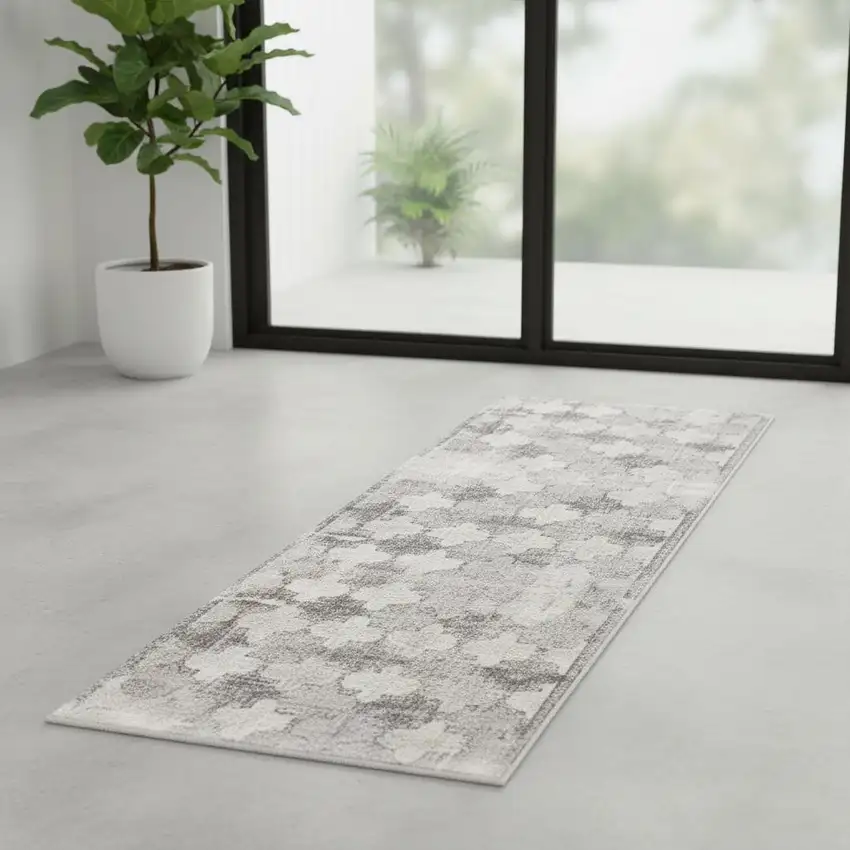 7' Gray And Beige Moroccan Runner Rug Photo 1