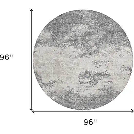 8' Gray And Beige Round Abstract Washable Indoor Outdoor Area Rug Photo 3