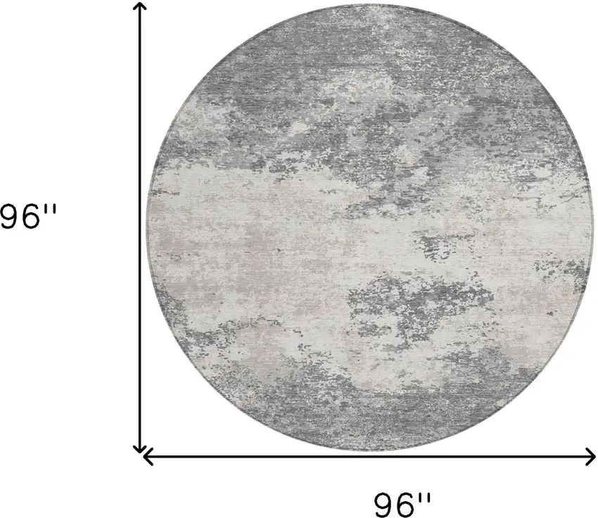 8' Gray And Beige Round Abstract Washable Indoor Outdoor Area Rug Photo 3