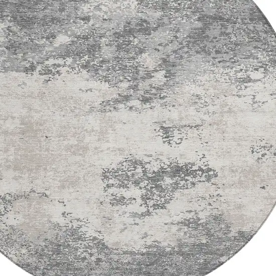 8' Gray And Beige Round Abstract Washable Indoor Outdoor Area Rug Photo 4