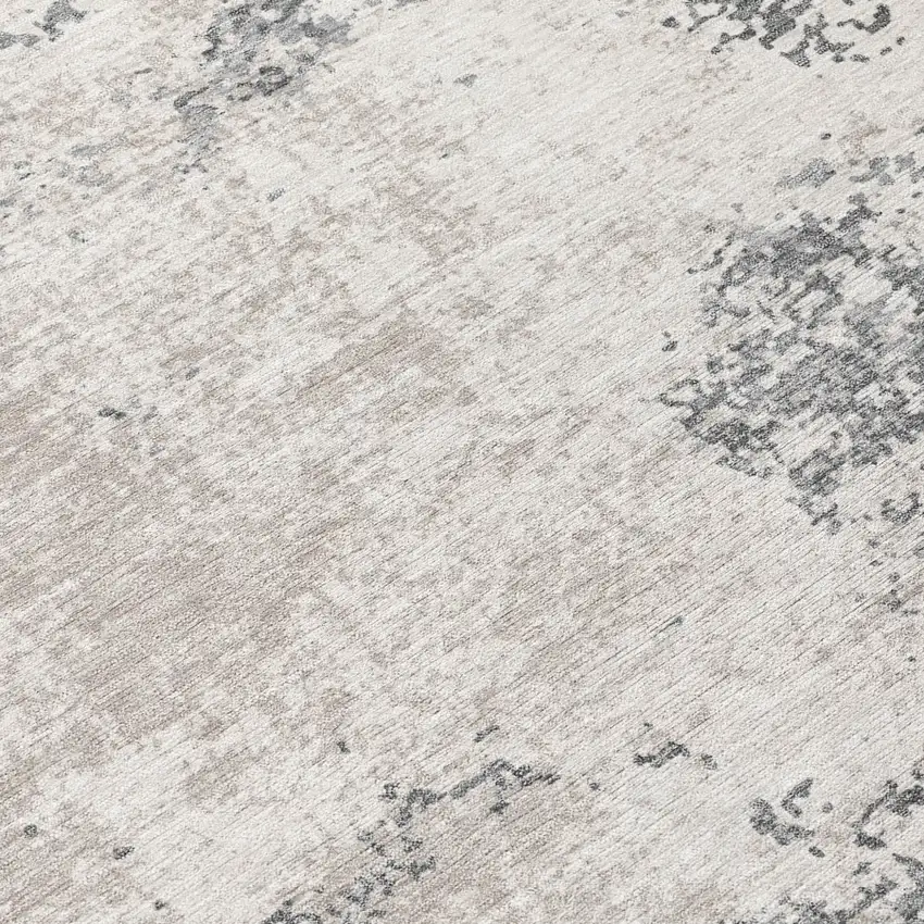 8' Gray And Beige Round Abstract Washable Indoor Outdoor Area Rug Photo 8